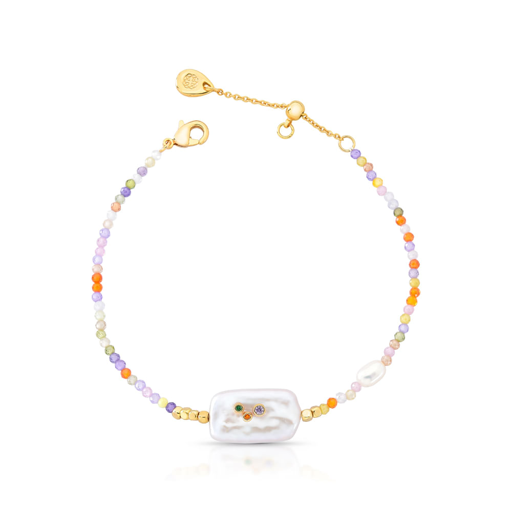 Pulseira Dourada com Perolas e Cristais  PU01060020DOPB